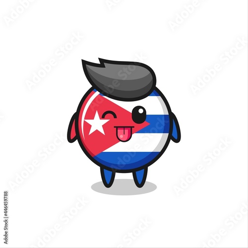 cute cuba flag badge character in sweet expression while sticking out her tongue