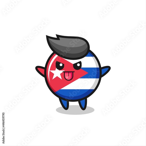 naughty cuba flag badge character in mocking pose