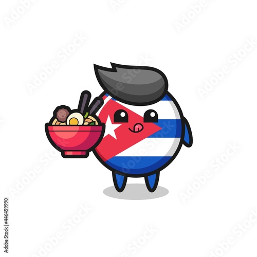 cute cuba flag badge character eating noodles