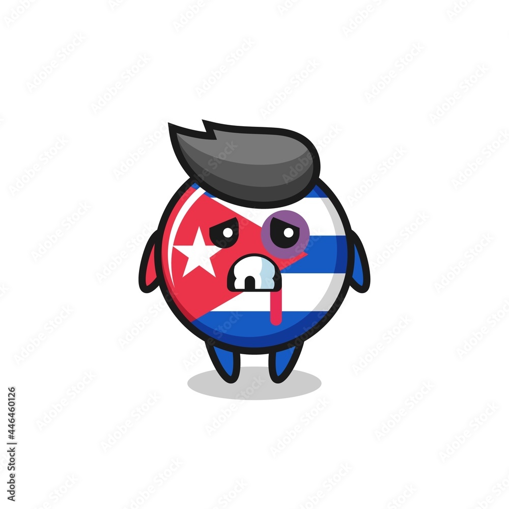 injured cuba flag badge character with a bruised face injured cuba flag badge character with a bruised face