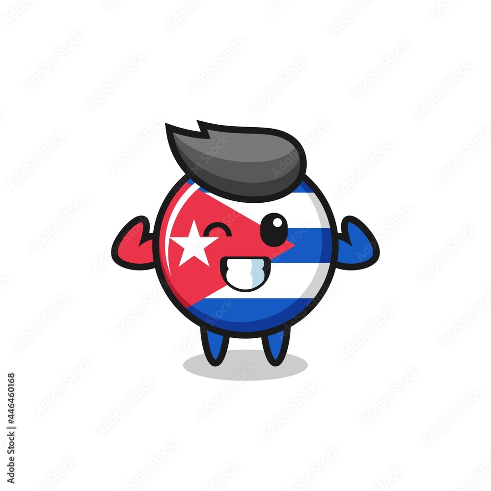 the muscular cuba flag badge character is posing showing his muscles the muscular cuba flag badge character is posing showing his muscles