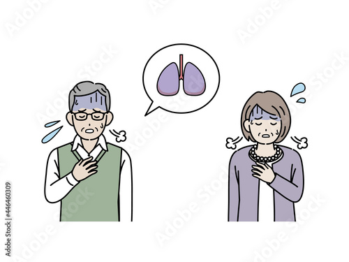 高齢者　年配　男女　肺炎　喘息　呼吸が苦しい　イラスト素材