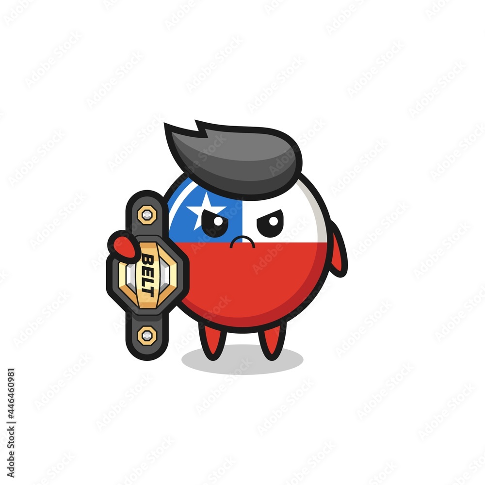 chile flag badge mascot character as a MMA fighter with the champion belt