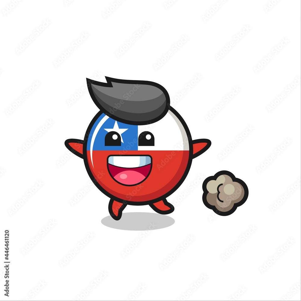 the happy chile flag badge cartoon with running pose the happy chile flag badge cartoon with running pose