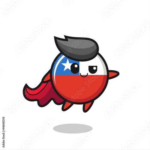 cute chile flag badge superhero character is flying