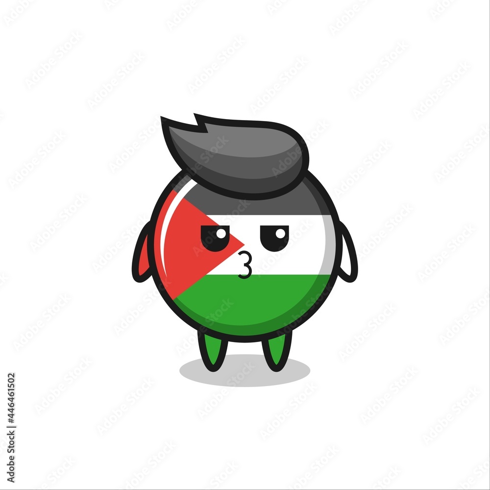 the bored expression of cute palestine flag badge characters