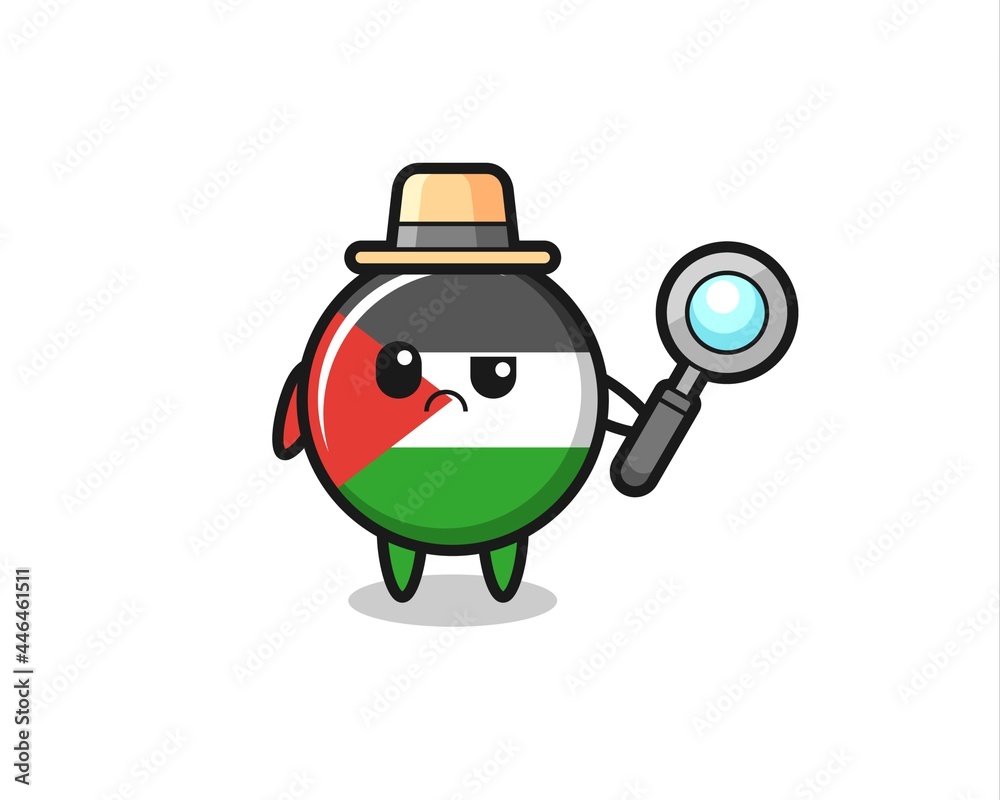 the mascot of cute palestine flag badge as a detective