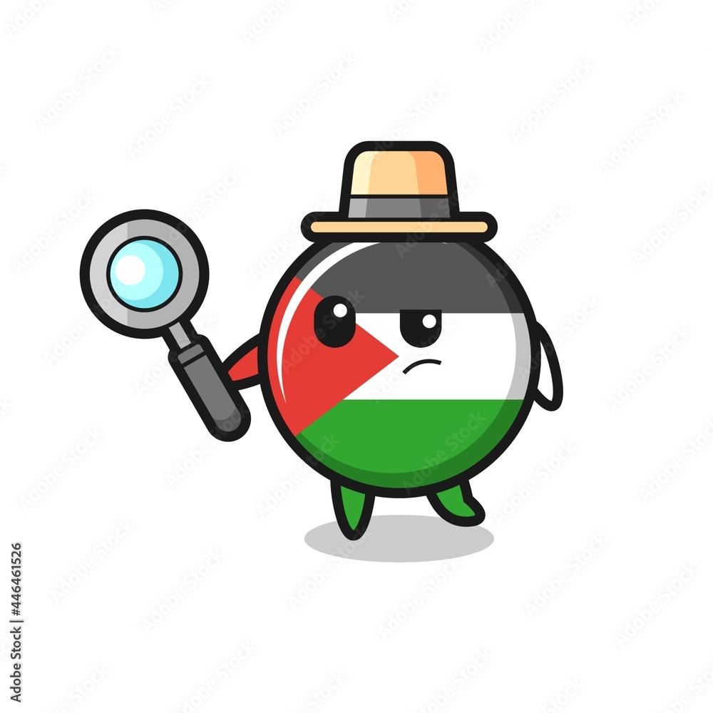 palestine flag badge detective character is analyzing a case
