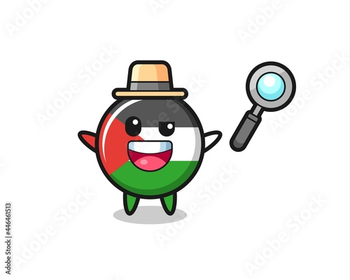 illustration of the palestine flag badge mascot as a detective who manages to solve a case
