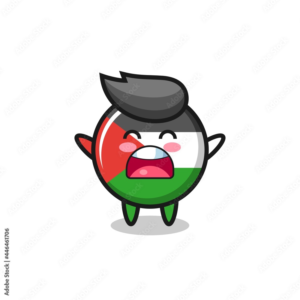 cute palestine flag badge mascot with a yawn expression