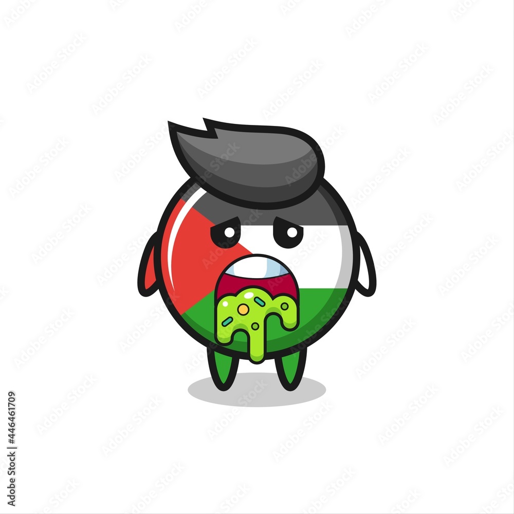 the cute palestine flag badge character with puke