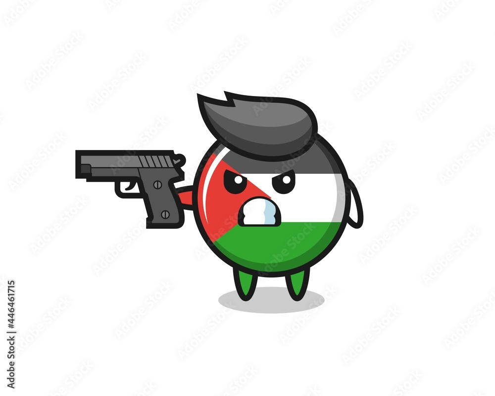 the cute palestine flag badge character shoot with a gun the cute palestine flag badge character shoot with a gun