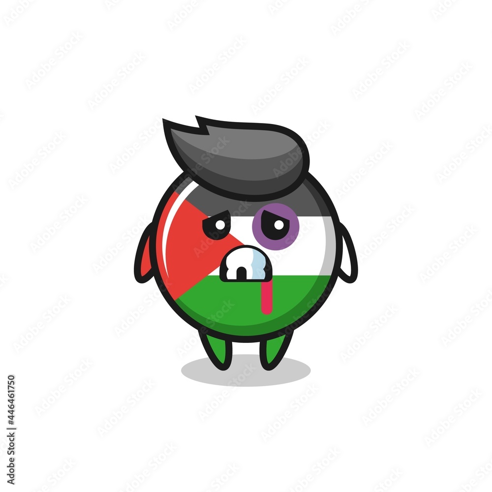 injured palestine flag badge character with a bruised face