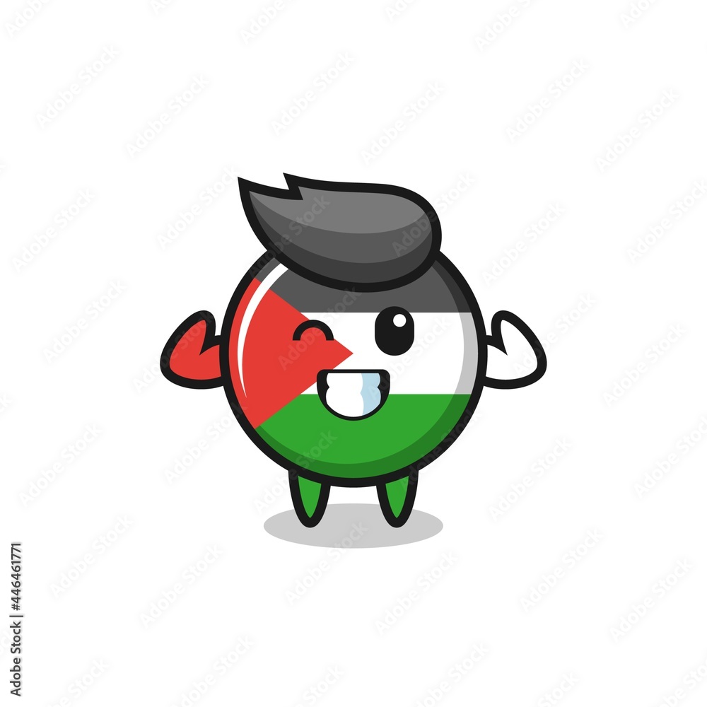 the muscular palestine flag badge character is posing showing his muscles