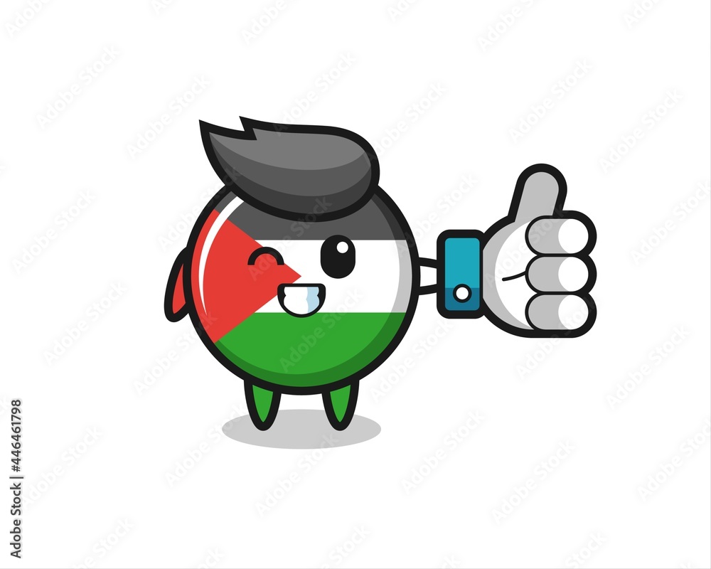 cute palestine flag badge with social media thumbs up symbol
