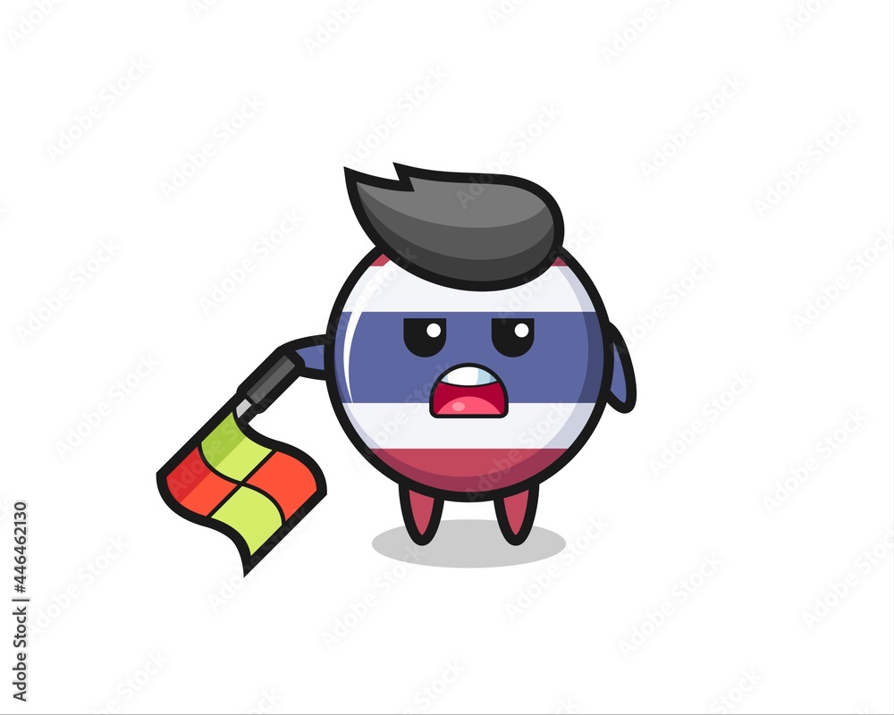 thailand flag badge character as line judge hold the flag down at a 45