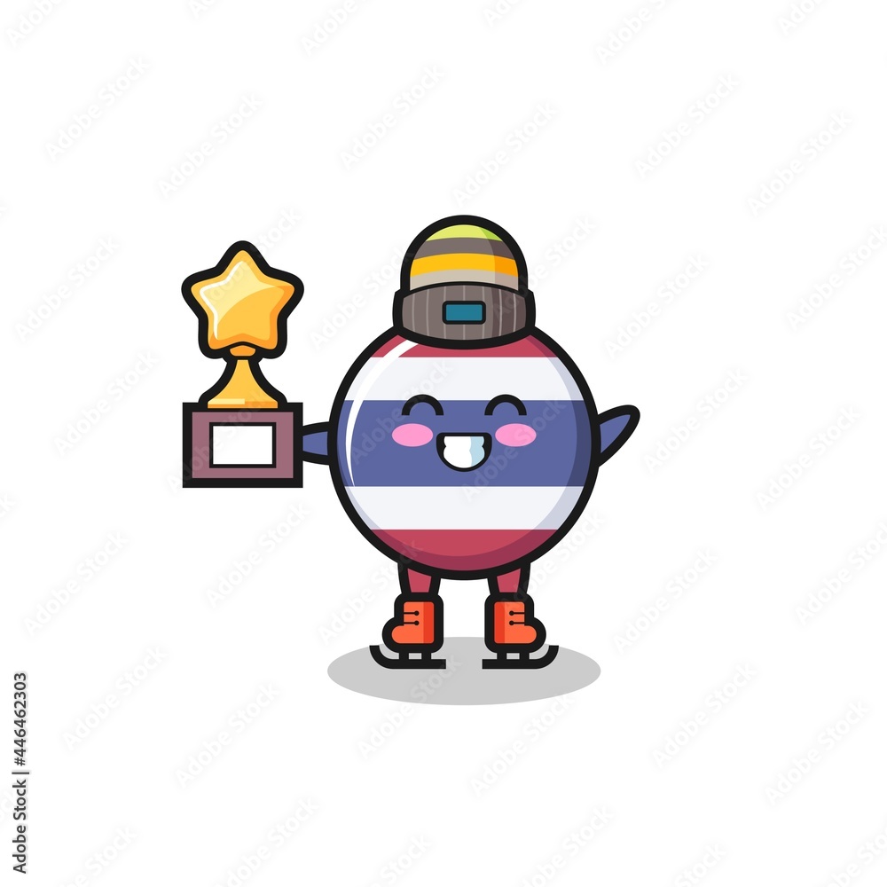 thailand flag badge cartoon as an ice skating player hold winner trophy thailand flag badge cartoon as an ice skating player hold winner trophy