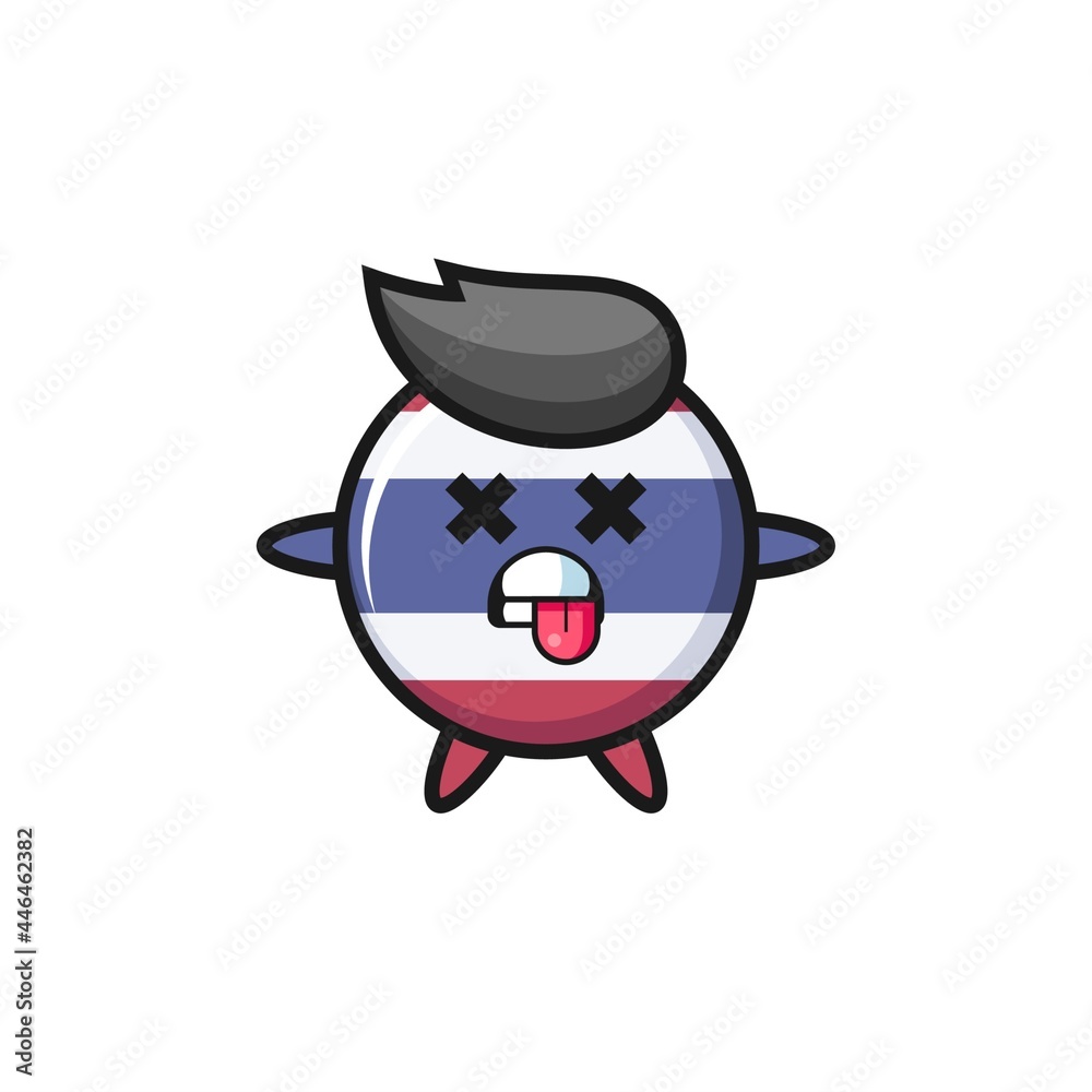 character of the cute thailand flag badge with dead pose character of the cute thailand flag badge with dead pose