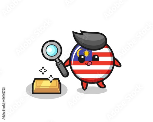 malaysia flag badge character is checking the authenticity of the gold bullion