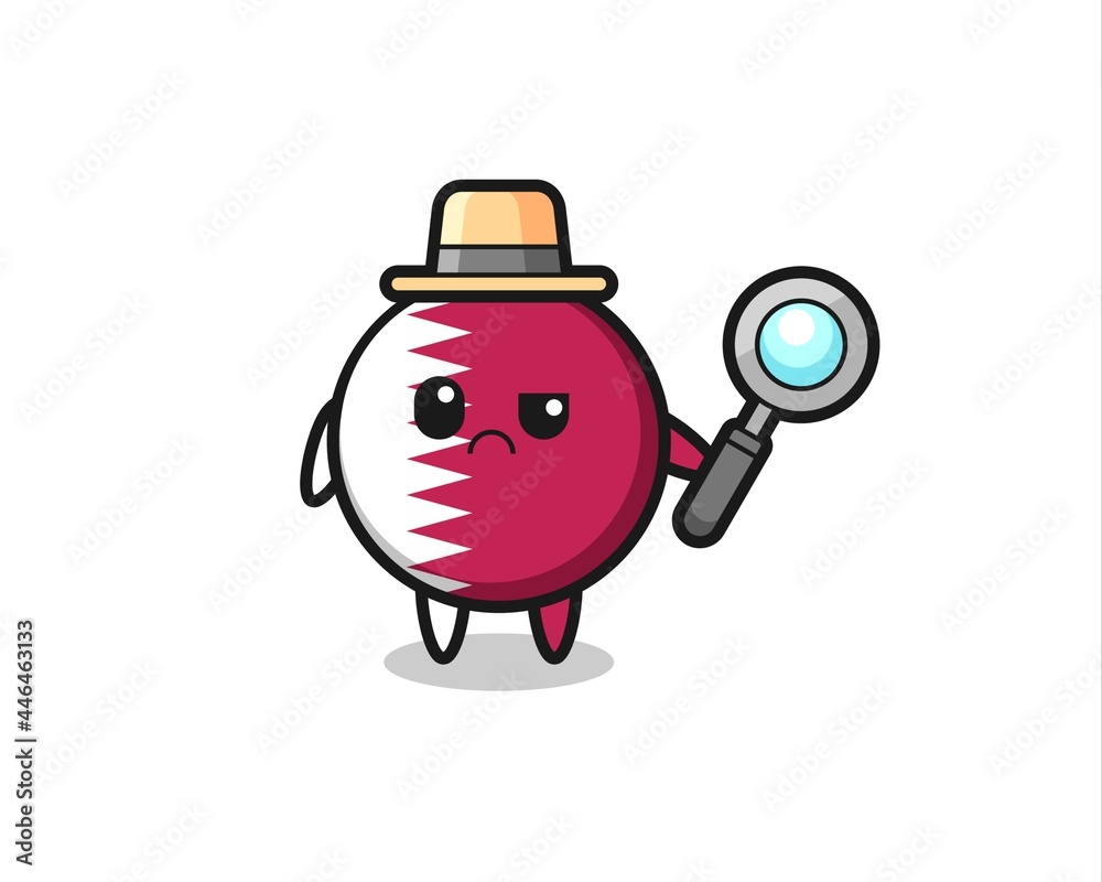 the mascot of cute qatar flag badge as a detective