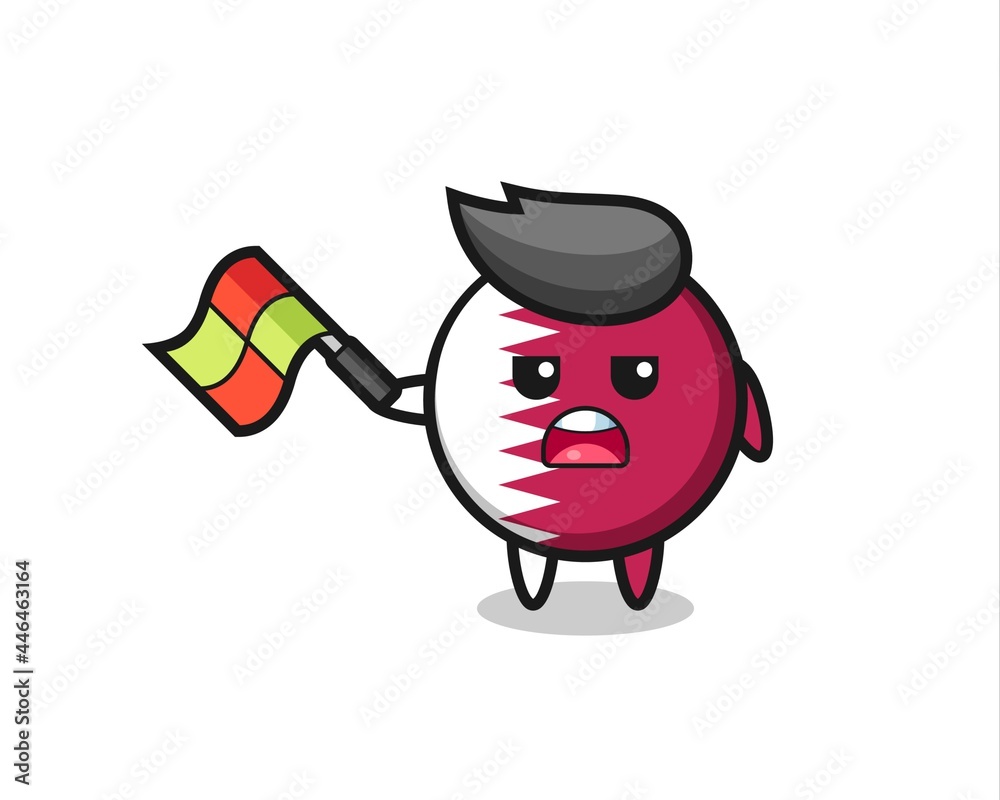 qatar flag badge cartoon as the line judge hold the flag up at a 45 degree angle qatar flag badge cartoon as the line judge hold the flag up at a 45 degree angle