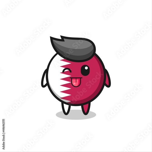 cute qatar flag badge character in sweet expression while sticking out her tongue © heriyusuf