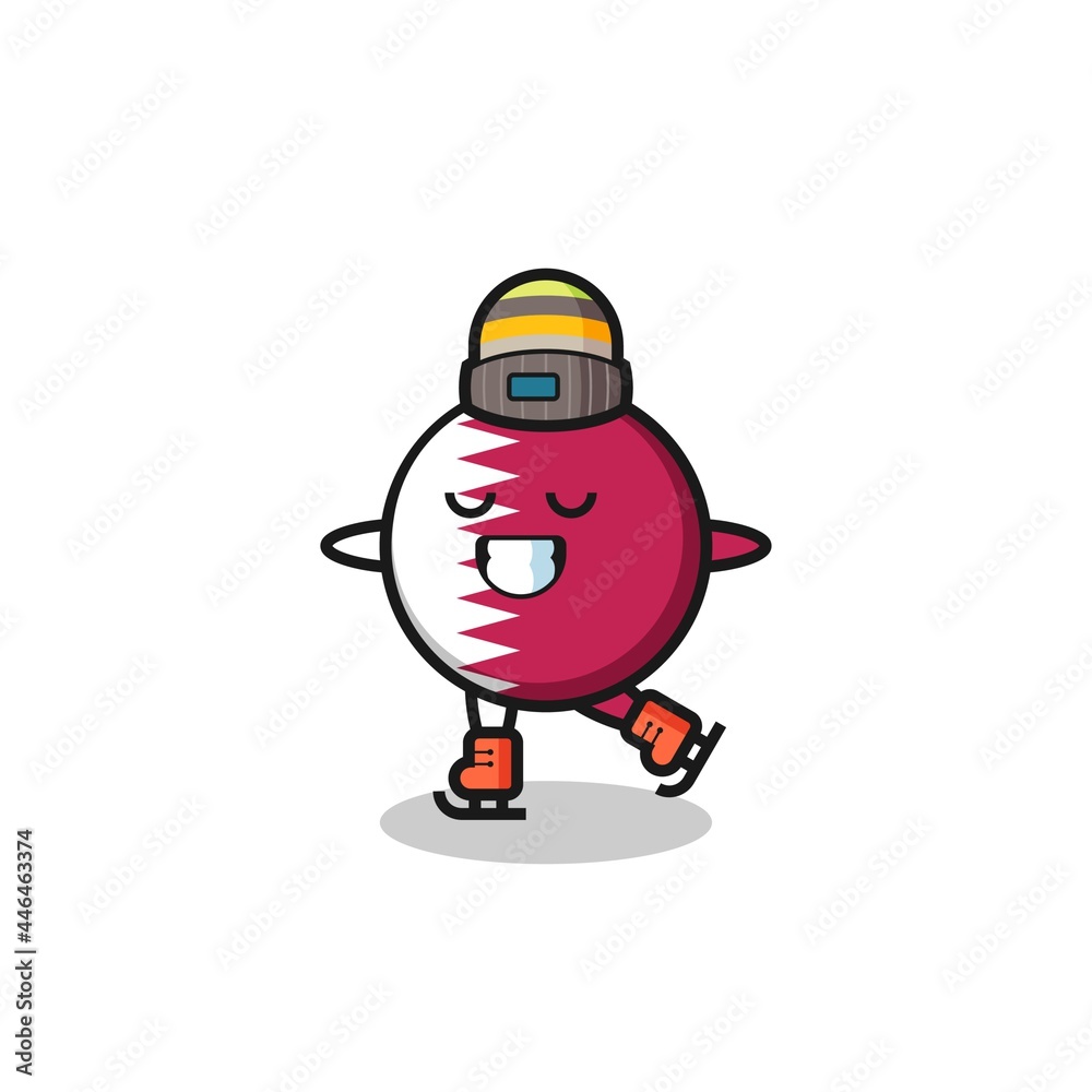 qatar flag badge cartoon as an ice skating player doing perform qatar flag badge cartoon as an ice skating player doing perform
