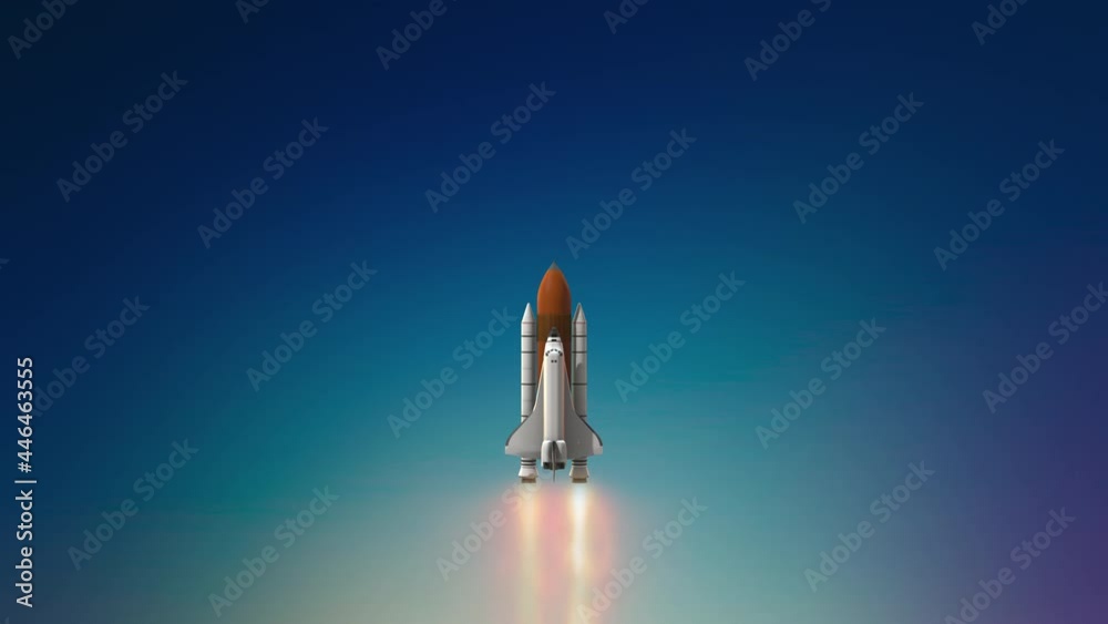 Commercial space rocket launch into space with exhaust flames