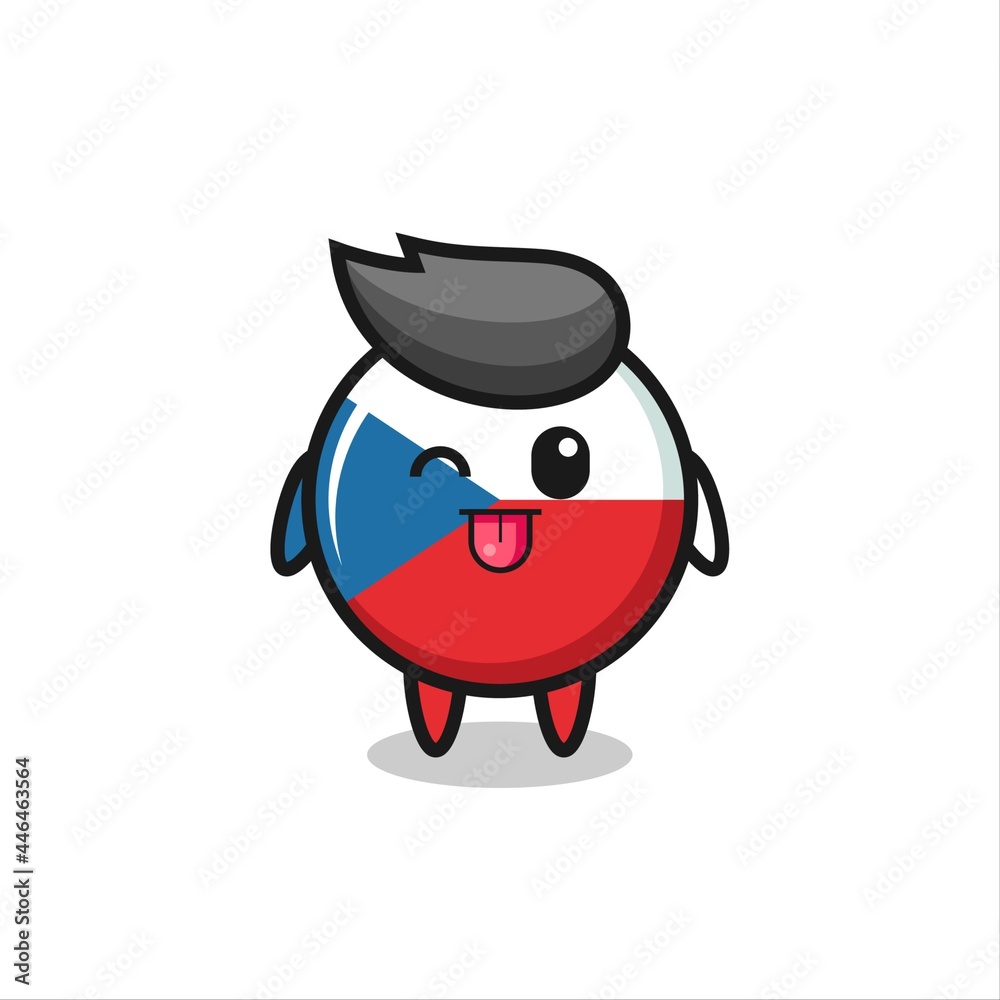 cute czech republic flag badge character in sweet expression while sticking out her tongue