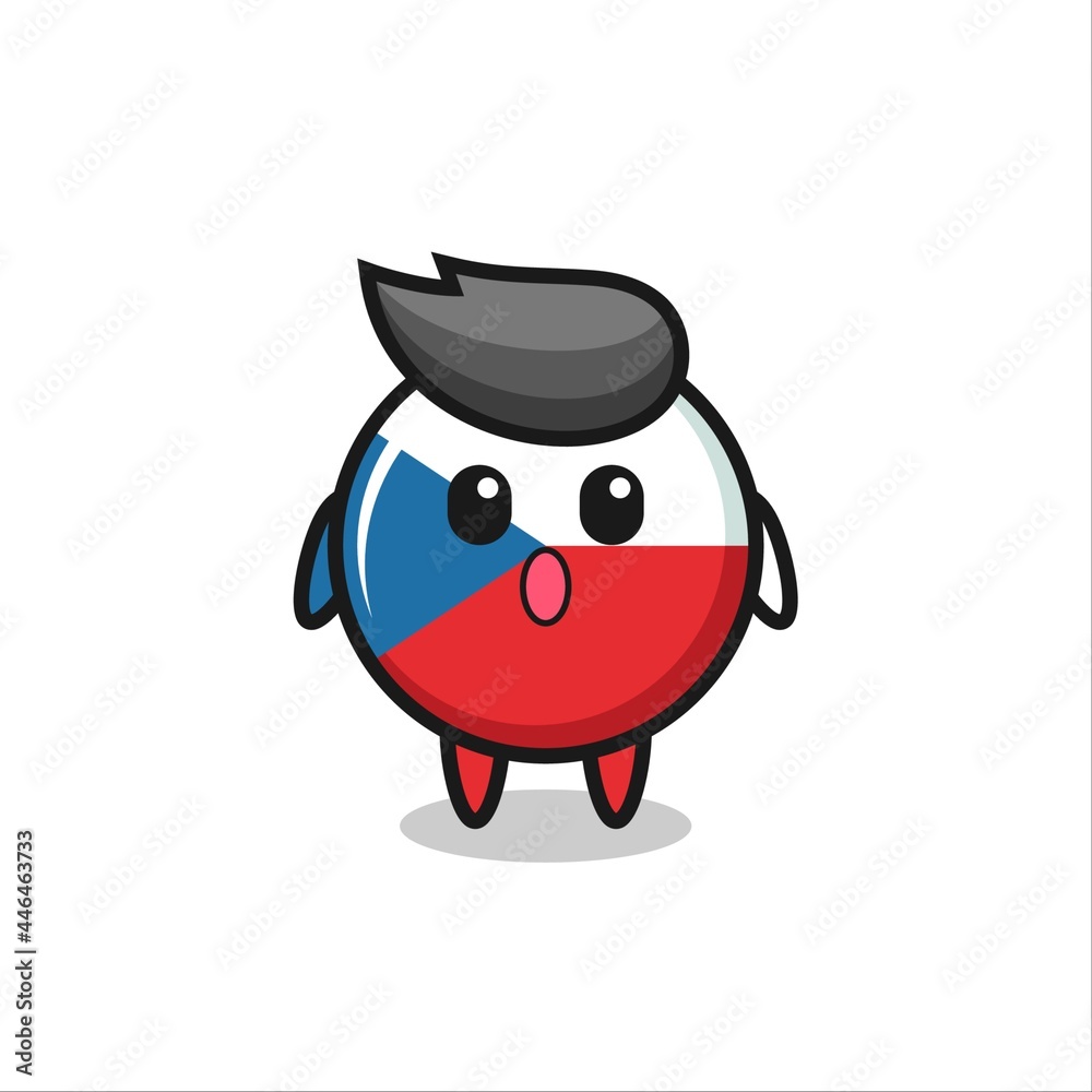 the amazed expression of the czech republic flag badge cartoon