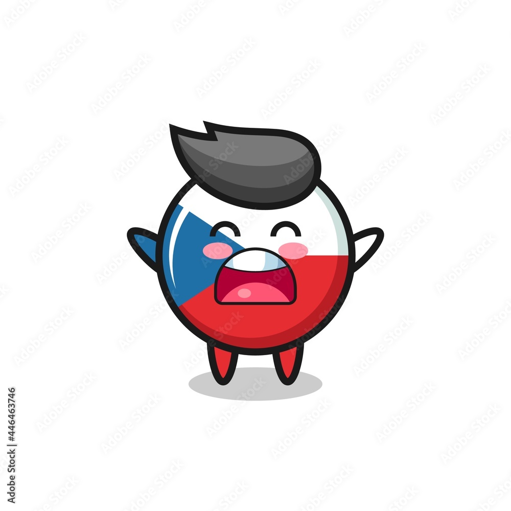 cute czech republic flag badge mascot with a yawn expression