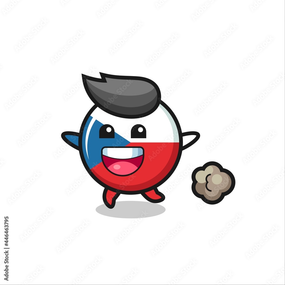 the happy czech republic flag badge cartoon with running pose