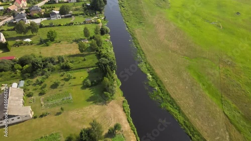 Top view of the town  of Suraż on the Narew River.Landscape of the meandering Narew River in its valley,where the Narew National Park begins. photo