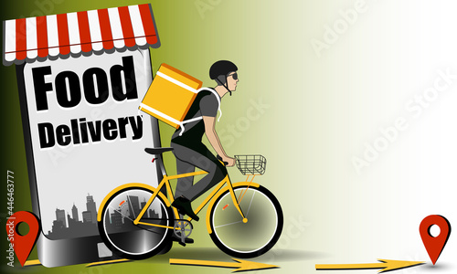 Bicycle courier with parcel box. Shipping. Food Delivery 