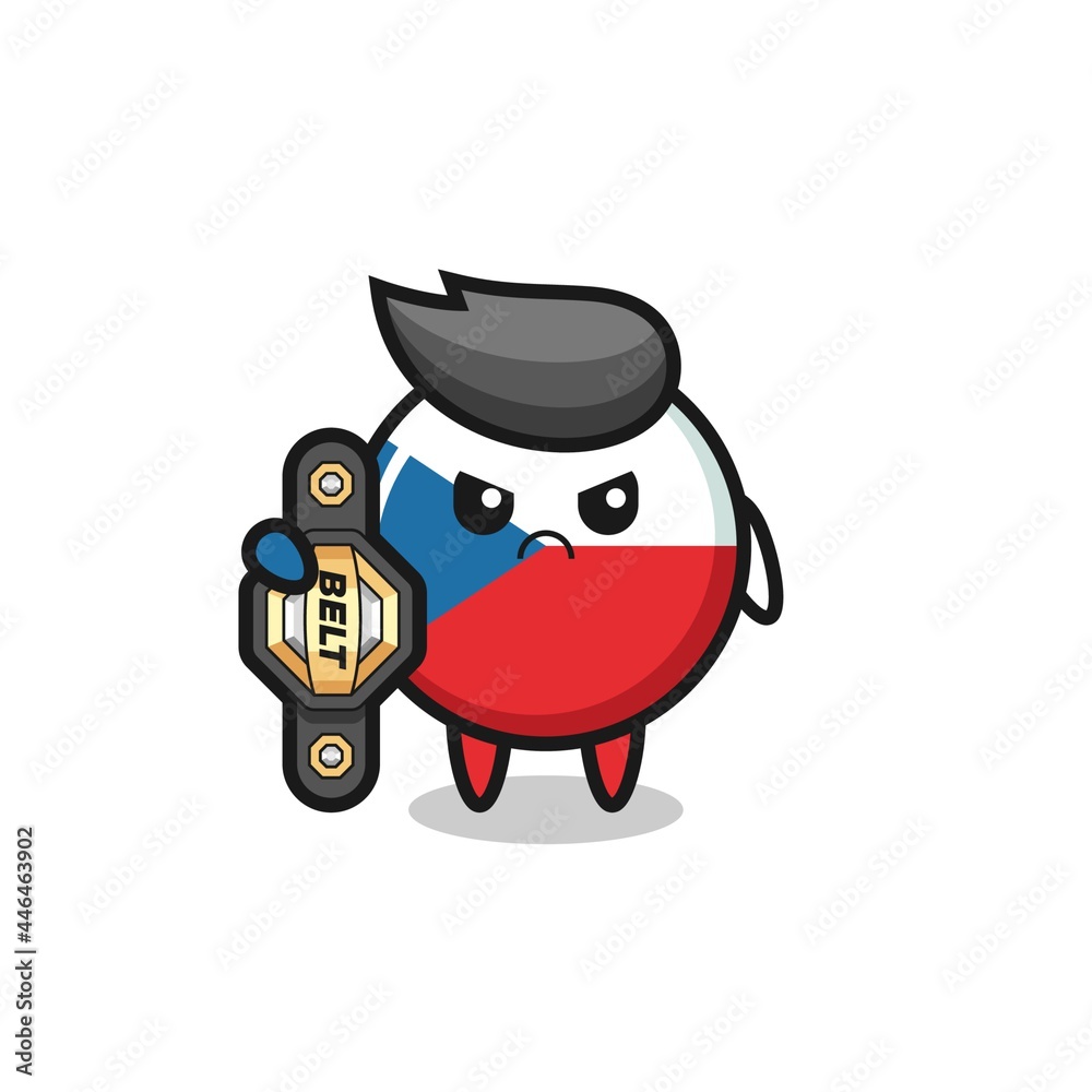 czech republic flag badge mascot character as a MMA fighter with the champion belt