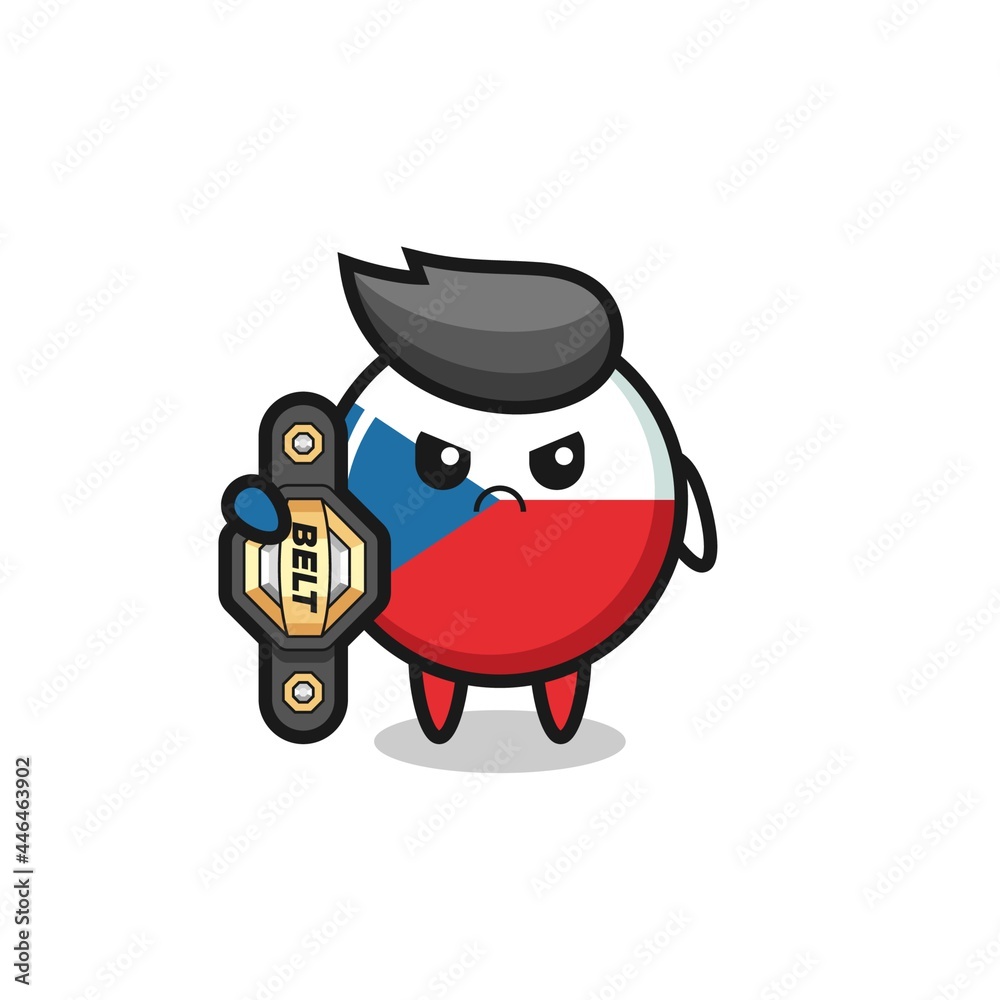 czech republic flag badge mascot character as a MMA fighter with the champion belt czech republic flag badge mascot character as a MMA fighter with the champion belt