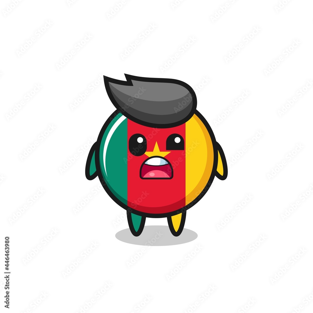 the shocked face of the cute cameroon flag badge mascot