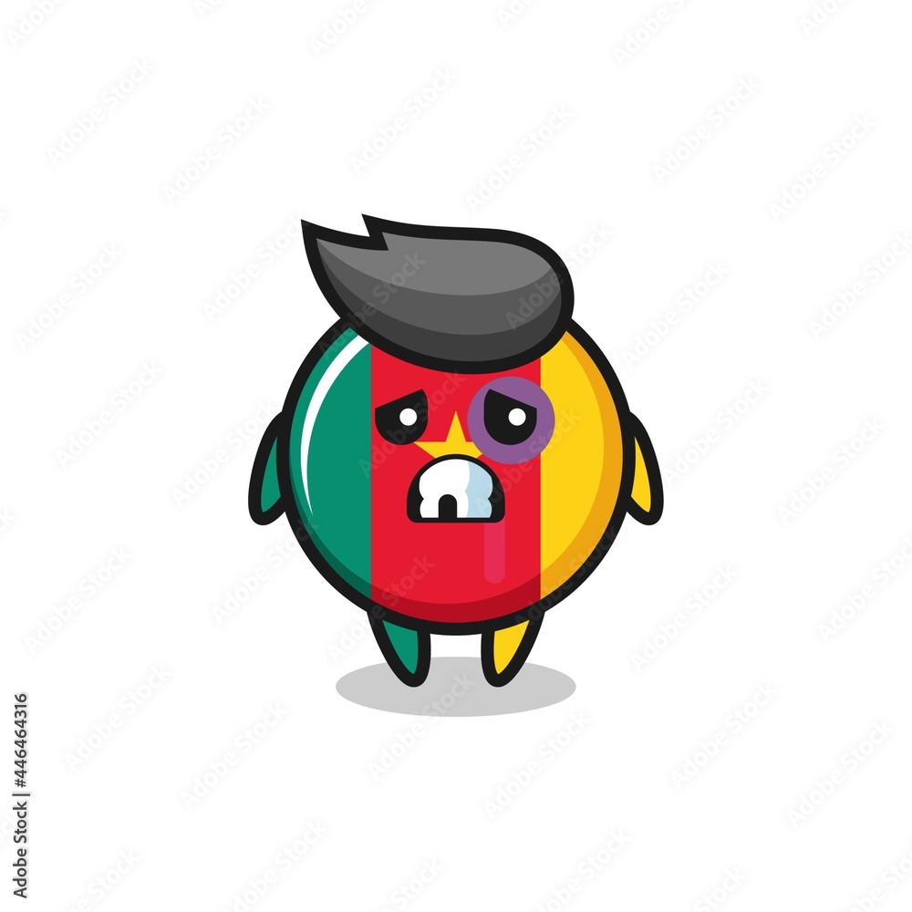 injured cameroon flag badge character with a bruised face