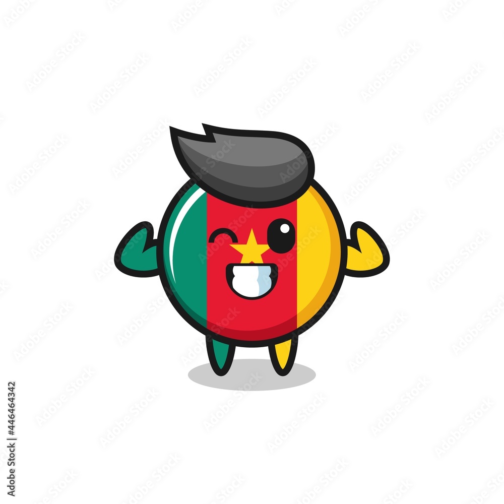 Obraz premium the muscular cameroon flag badge character is posing showing his muscles
