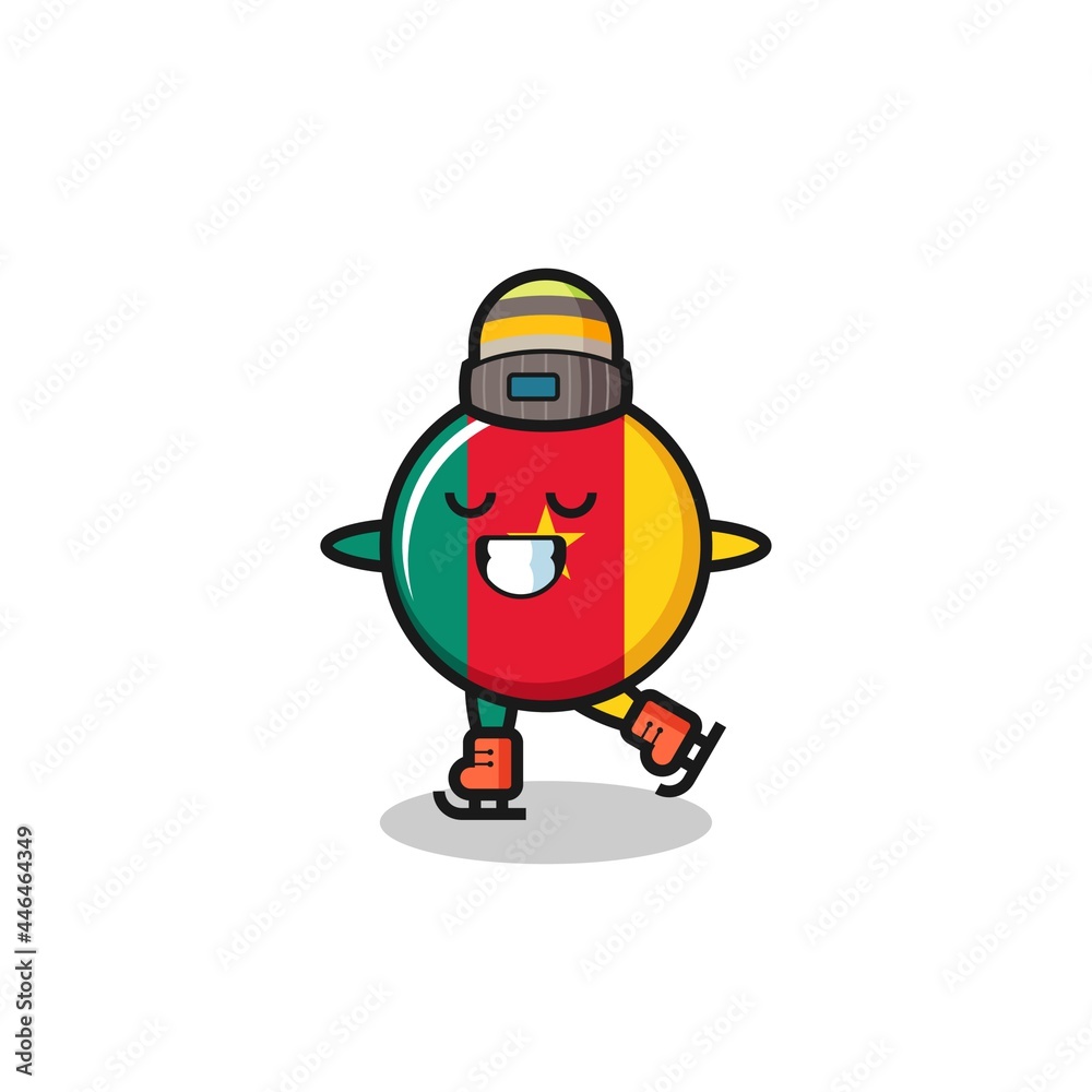 cameroon flag badge cartoon as an ice skating player doing perform cameroon flag badge cartoon as an ice skating player doing perform