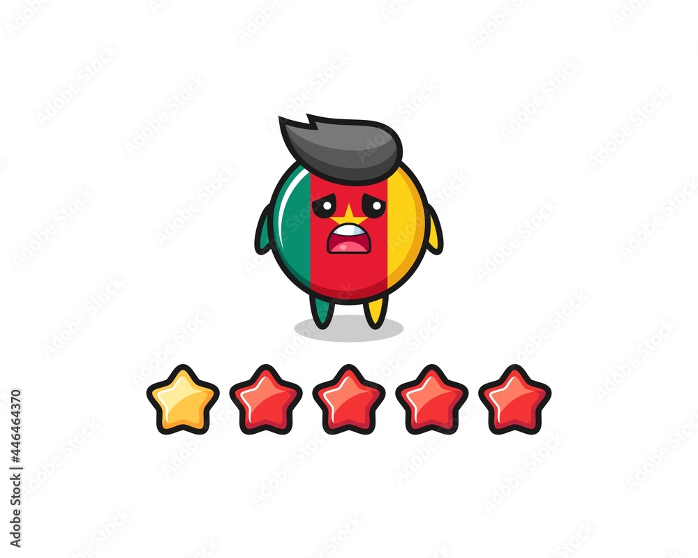 the illustration of customer bad rating, cameroon flag badge cute character with 1 star