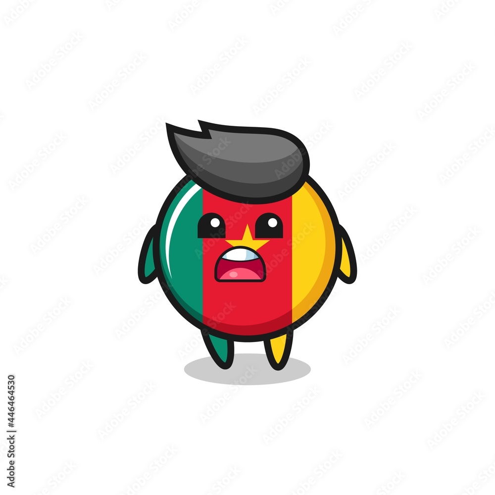 cameroon flag badge illustration with apologizing expression, saying I am sorry