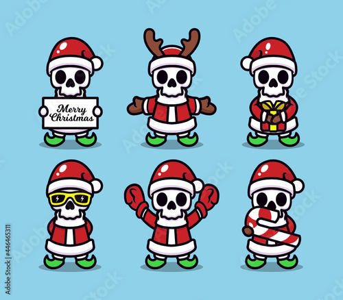 Cute skull with Santa Claus Christmas costume