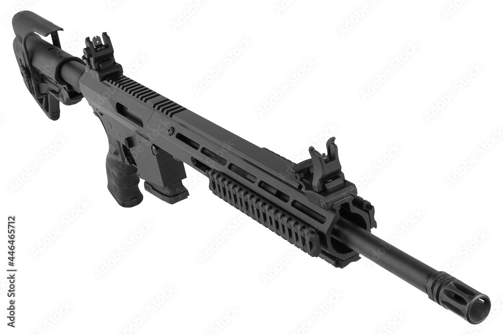 automatic rifle for modern snipers, close-up on a white background.