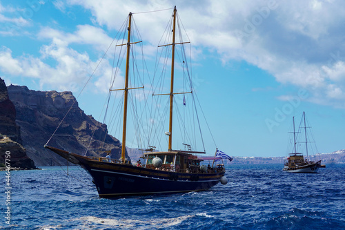 Amazing ship in the Aegean Sea near Santorini 
