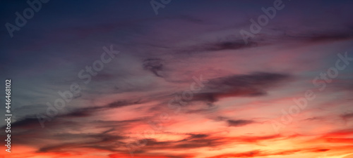 Colorful sky with clouds at sunset. Dramatic evening sky