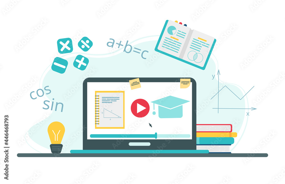 Online education concept. Mathematics school subject online education service or platform. Illustration in flat style Online education concept. Mathematics school subject online education service or platform. Illustration in flat style