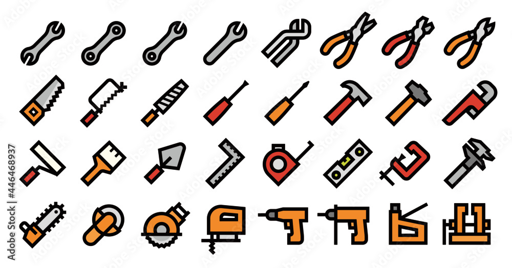 Tool Icon Set (Bold outline Color version)