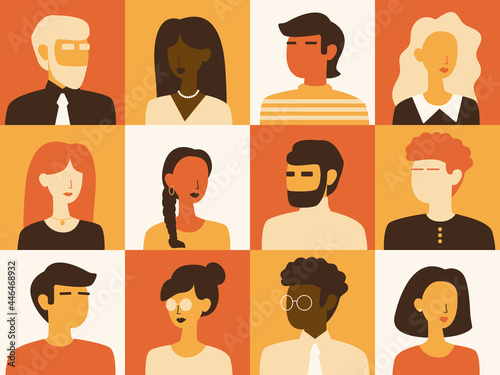 Set of user avatar. People avatar profile icons. Male and female faces. Men and women portraits. Racial diversity characters collection. Vector flat illustration in minimalistic color palette