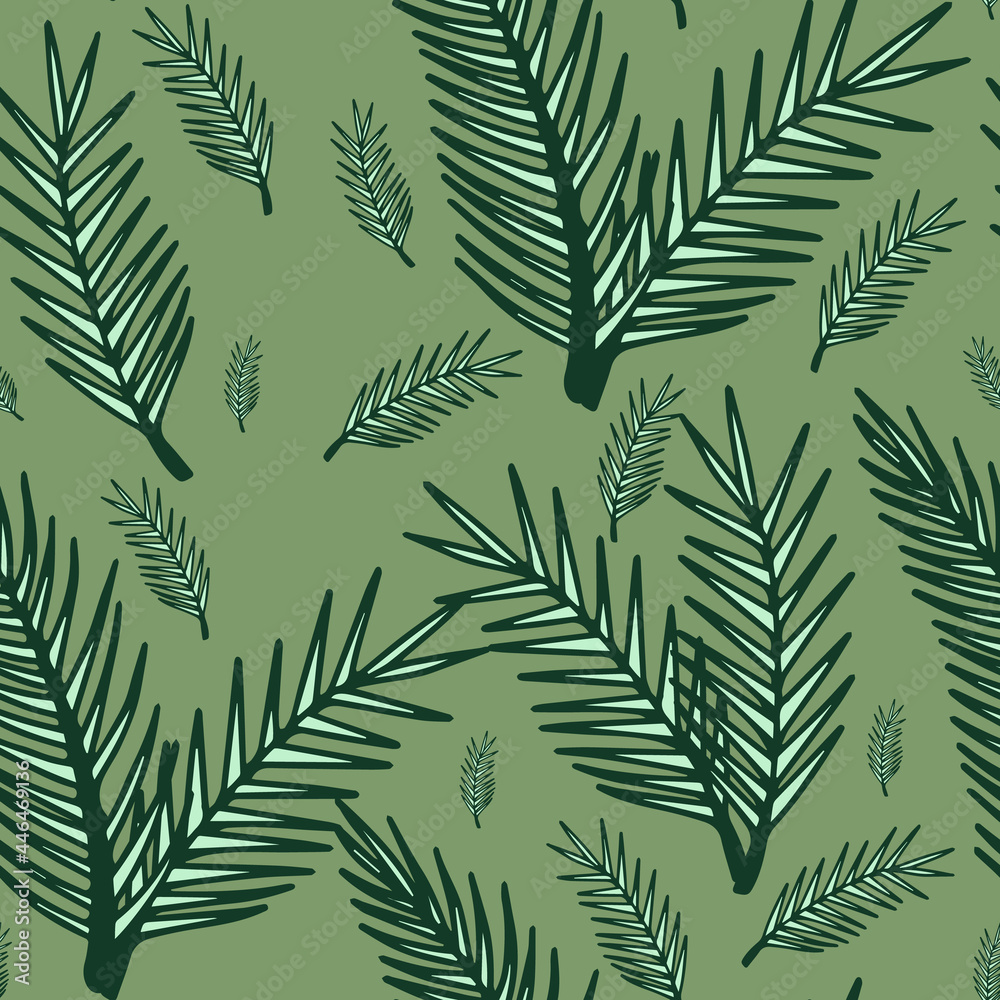 Palm leaves seamless pattern. Hand drawn summer color illustration for banner, poster, wallpaper, background, wrapper, textile, fabric.
